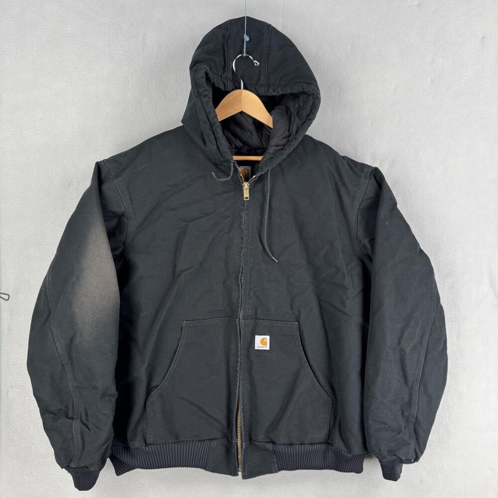 Carhartt Jacket Mens 2XLT Black J140 Canvas Quilted Hooded Workwear USA